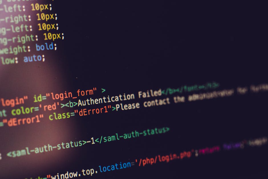 small business website mistakes - Close view of computer screen displaying HTML code with an authentication error.