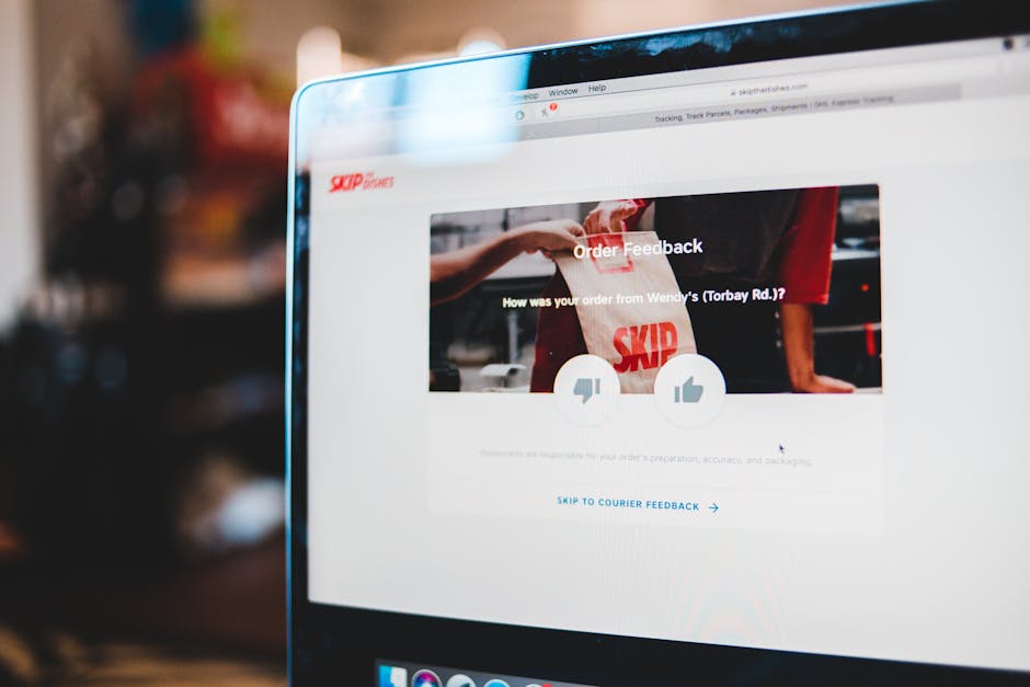 choose a web development agency - Online feedback form interface on laptop screen illustrating user interaction with delivery service.