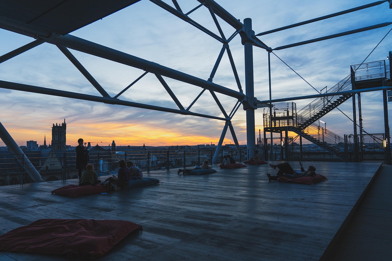terrace, sunset, roof deck, evening atmosphere, dusk, nature, city, twilight