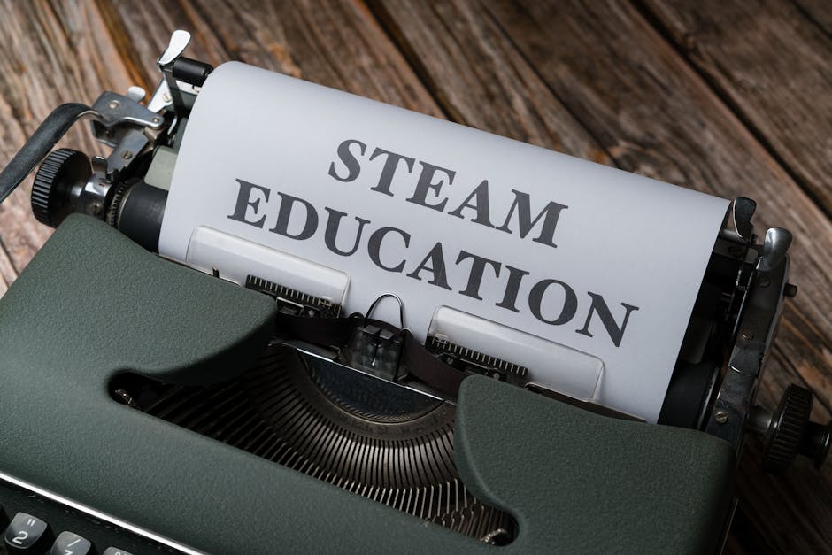 Steam wishlist tactics - Retro typewriter with 'STEAM Education' paper, symbolizing creativity and innovation.