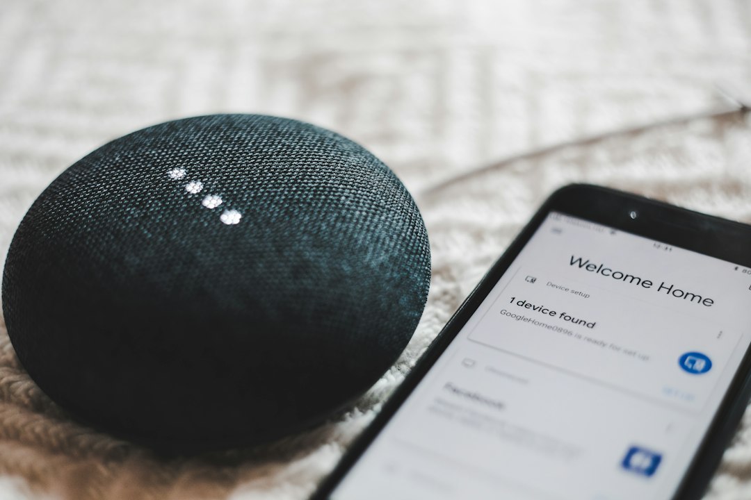 AI startup news - turned-on charcoal Google Home Mini and smartphone